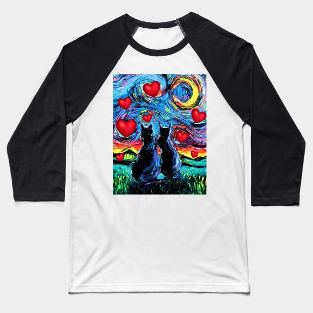 van Gogh's Cats with Hearts Baseball T-Shirt by sagittariusgallery